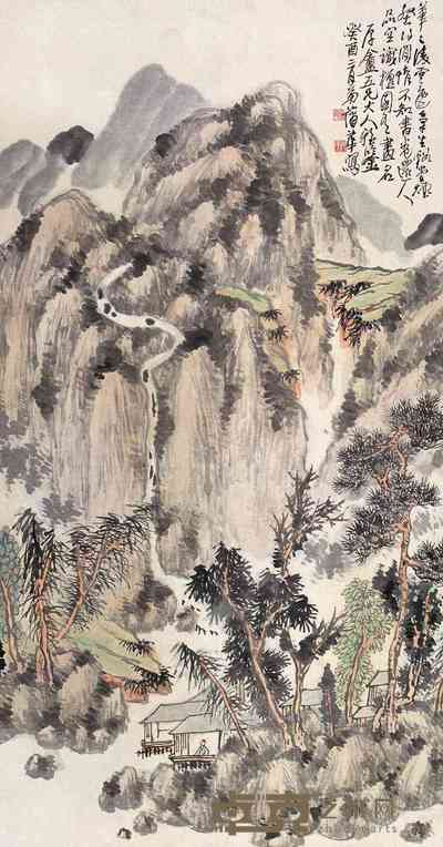 蒲华 青绿山水图 立轴 149×78cm